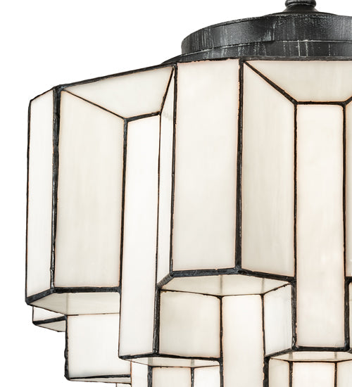 Meyda Lighting Paramount 255168 18" Antique Iron Gate Pendant Light With White Art Shade Glass