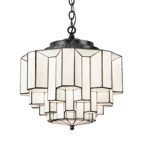 Meyda Lighting Paramount 255168 18" Antique Iron Gate Pendant Light With White Art Shade Glass
