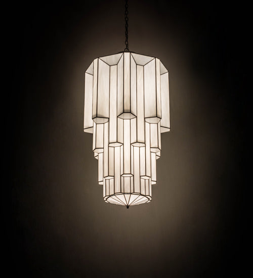 Meyda Lighting Paramount 28" 3-Light Craftsman Brown Pendant Light With White Art Shade Glass