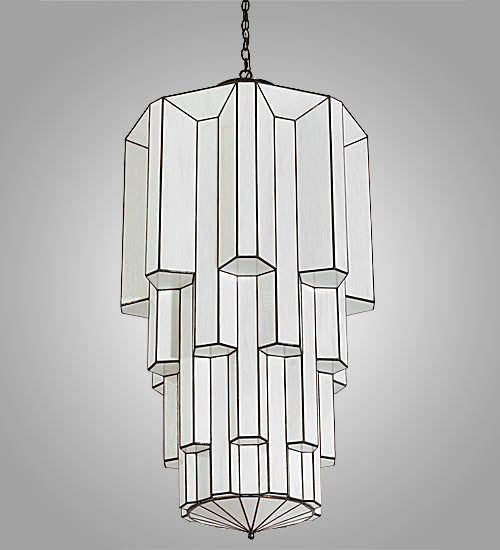Meyda Lighting Paramount 28" 3-Light Craftsman Brown Pendant Light With White Art Shade Glass