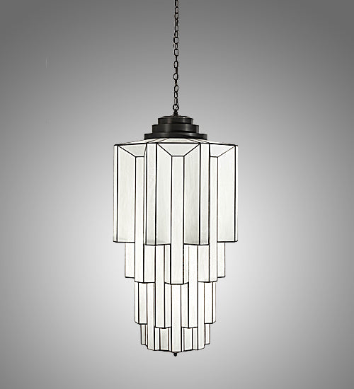 Meyda Lighting Paramount 28" 3-Light Craftsman Brown Pendant Light With White Art Shade Glass