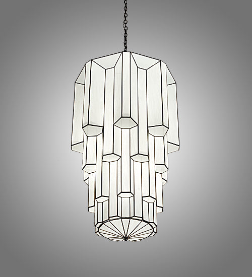 Meyda Lighting Paramount 28" 3-Light Craftsman Brown Pendant Light With White Art Shade Glass