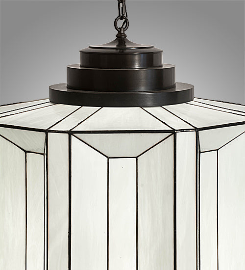 Meyda Lighting Paramount 28" 3-Light Craftsman Brown Pendant Light With White Art Shade Glass