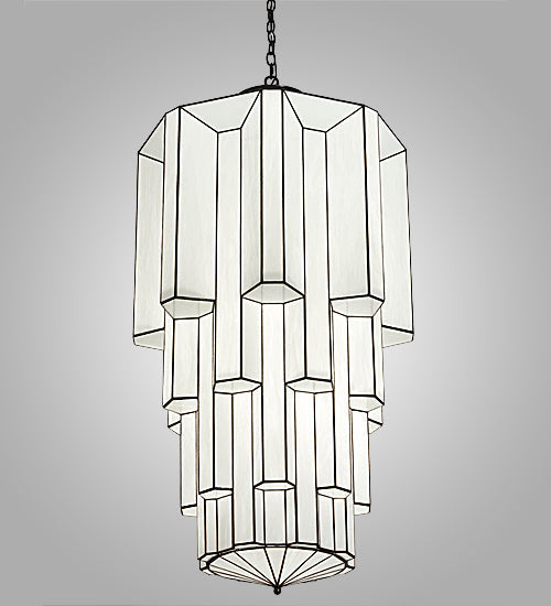 Meyda Lighting Paramount 28" 3-Light Craftsman Brown Pendant Light With White Art Shade Glass