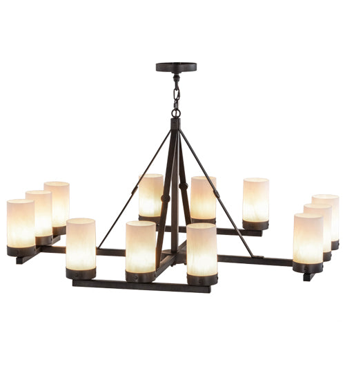 Meyda Lighting Parker 48" 12-Light Classic Rust Chandelier With Fleshtone Idalight Shade