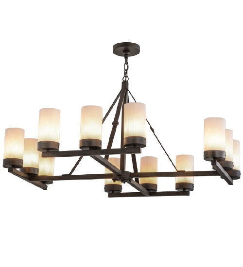 Meyda Lighting Parker 48" 12-Light Classic Rust Chandelier With Fleshtone Idalight Shade
