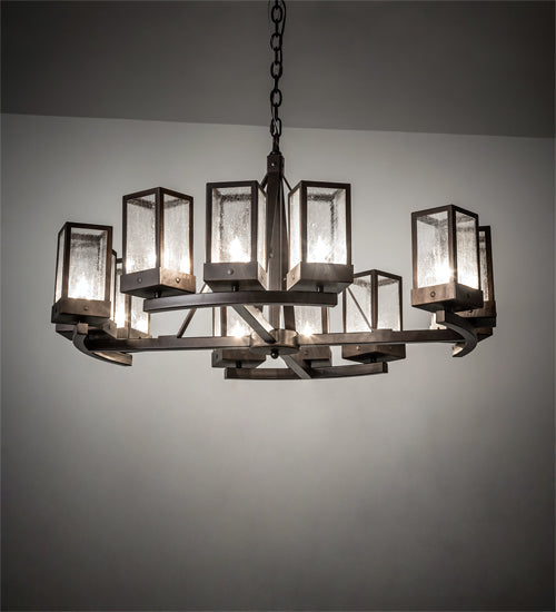 Meyda Lighting Parker Henry 36" 12-Light Mahogany Bronze Chandelier With Clear Seeded Shade Glass