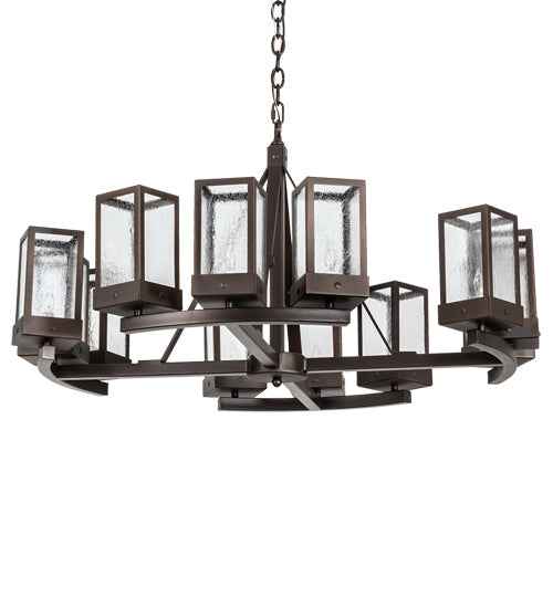 Meyda Lighting Parker Henry 36" 12-Light Mahogany Bronze Chandelier With Clear Seeded Shade Glass