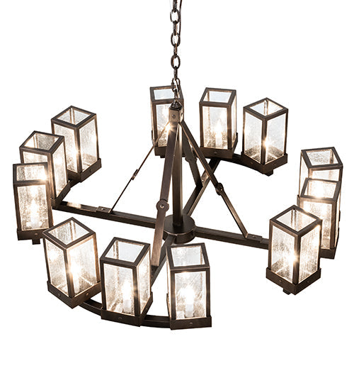 Meyda Lighting Parker Henry 36" 12-Light Mahogany Bronze Chandelier With Clear Seeded Shade Glass