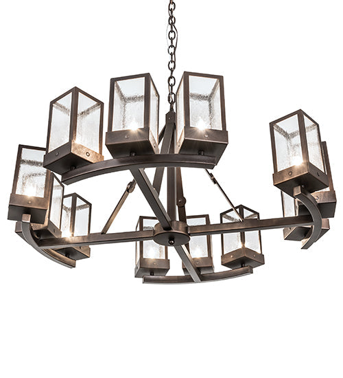 Meyda Lighting Parker Henry 36" 12-Light Mahogany Bronze Chandelier With Clear Seeded Shade Glass