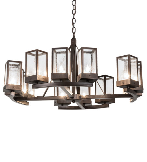 Meyda Lighting Parker Henry 36" 12-Light Mahogany Bronze Chandelier With Clear Seeded Shade Glass