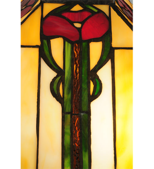 Meyda Lighting Parker Poppy 23" 2-Light Mahogany Bronze Table Lamp With Multi-Colored Shade Glass