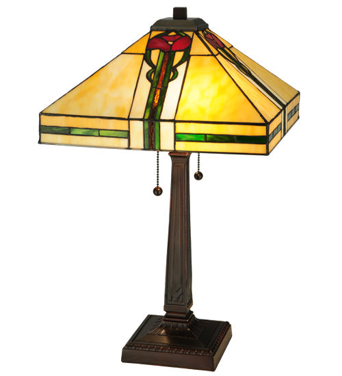Meyda Lighting Parker Poppy 23" 2-Light Mahogany Bronze Table Lamp With Multi-Colored Shade Glass