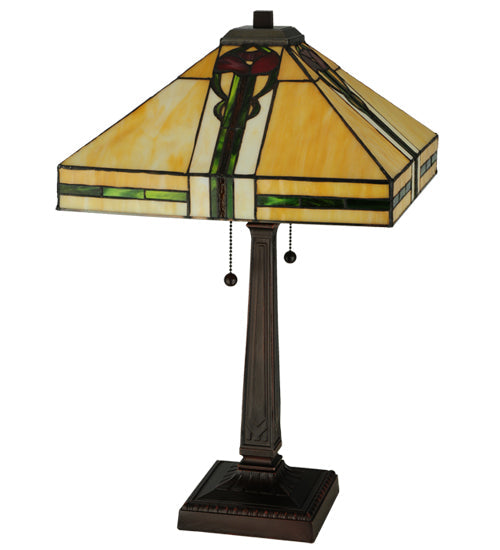 Meyda Lighting Parker Poppy 23" 2-Light Mahogany Bronze Table Lamp With Multi-Colored Shade Glass