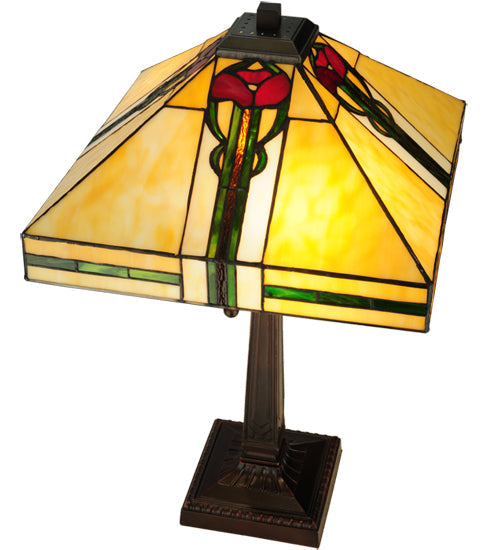 Meyda Lighting Parker Poppy 23" 2-Light Mahogany Bronze Table Lamp With Multi-Colored Shade Glass
