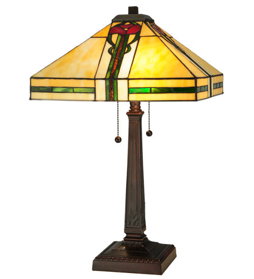 Meyda Lighting Parker Poppy 23" 2-Light Mahogany Bronze Table Lamp With Multi-Colored Shade Glass