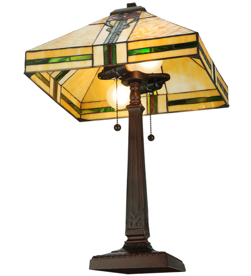 Meyda Lighting Parker Poppy 23" 2-Light Mahogany Bronze Table Lamp With Multi-Colored Shade Glass