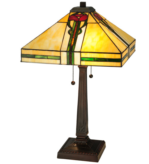 Meyda Lighting Parker Poppy 23" 2-Light Mahogany Bronze Table Lamp With Multi-Colored Shade Glass