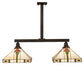 Meyda Lighting Parker Poppy 39" 2-Light Craftsman Brown Island Pendant Light With Multi-Colored Shade Glass