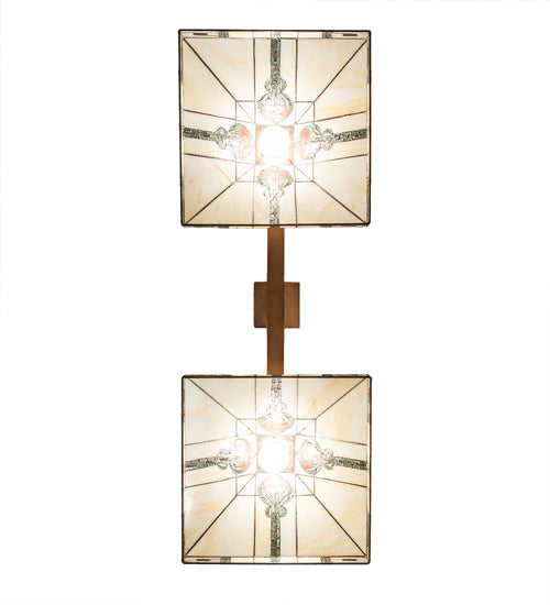 Meyda Lighting Parker Poppy 39" 2-Light Light Craftsman Brown Island Pendant Light With Multi-Colored Shade Glass