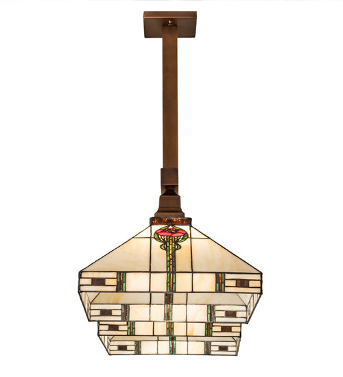 Meyda Lighting Parker Poppy 39" 2-Light Light Craftsman Brown Island Pendant Light With Multi-Colored Shade Glass