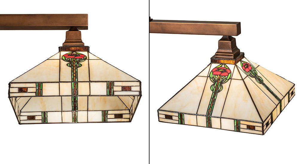 Meyda Lighting Parker Poppy 39" 2-Light Light Craftsman Brown Island Pendant Light With Multi-Colored Shade Glass