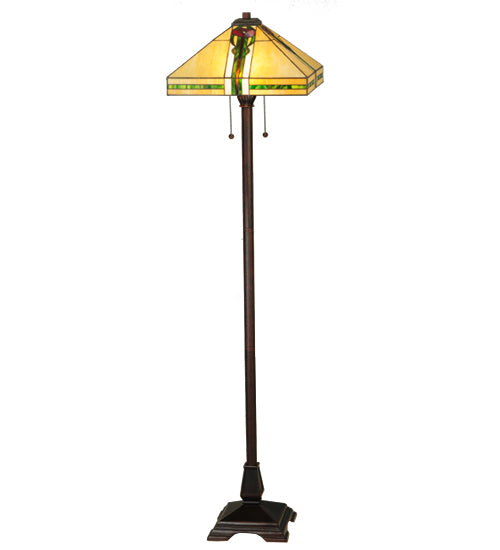 Meyda Lighting Parker Poppy 62" 2-Light Mahogany Bronze Floor Lamp With Beige and Green Shade Glass