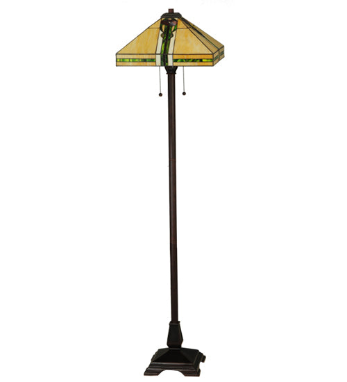 Meyda Lighting Parker Poppy 62" 2-Light Mahogany Bronze Floor Lamp With Beige and Green Shade Glass