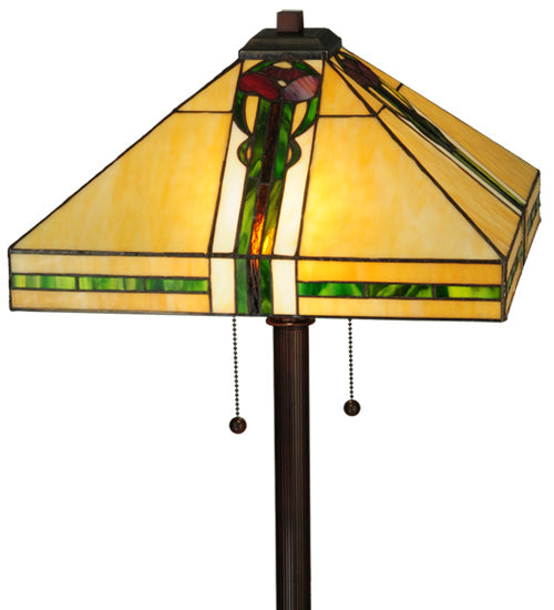 Meyda Lighting Parker Poppy 62" 2-Light Mahogany Bronze Floor Lamp With Beige and Green Shade Glass