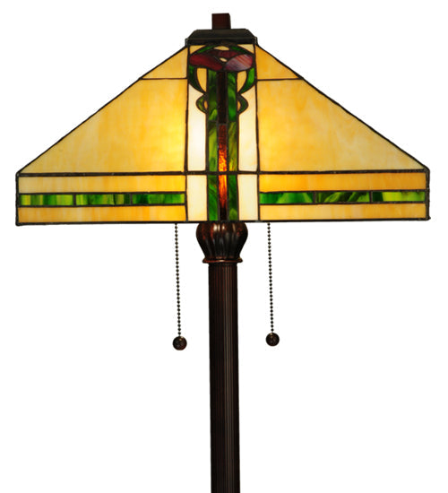 Meyda Lighting Parker Poppy 62" 2-Light Mahogany Bronze Floor Lamp With Beige and Green Shade Glass