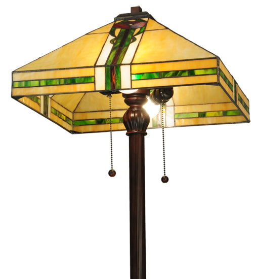 Meyda Lighting Parker Poppy 62" 2-Light Mahogany Bronze Floor Lamp With Beige and Green Shade Glass