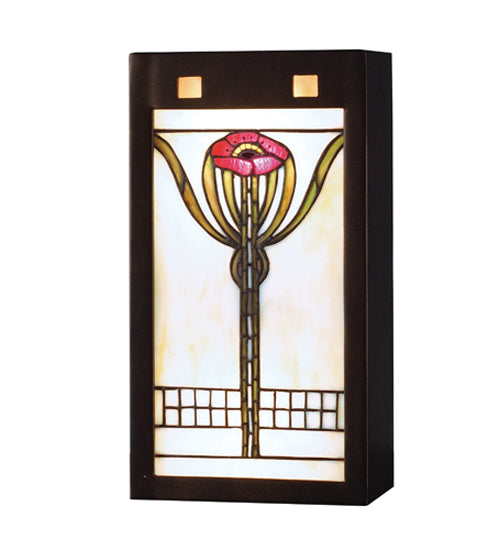 Meyda Lighting Parker Poppy 8" 2-Light Mahogany Bronze Wall Sconce With Multi-Colored Shade Glass