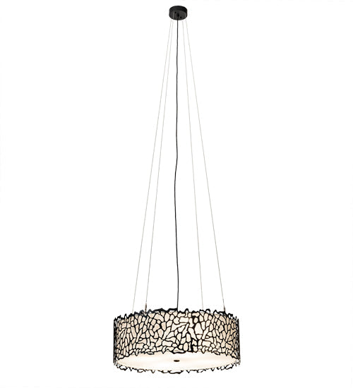 Meyda Lighting Parmecia 30" 4-Light Black Textured Pendant Light With White Linen Shade