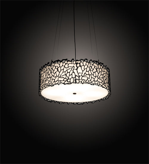 Meyda Lighting Parmecia 30" 4-Light Black Textured Pendant Light With White Linen Shade