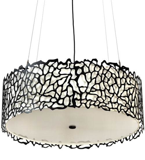 Meyda Lighting Parmecia 30" 4-Light Black Textured Pendant Light With White Linen Shade