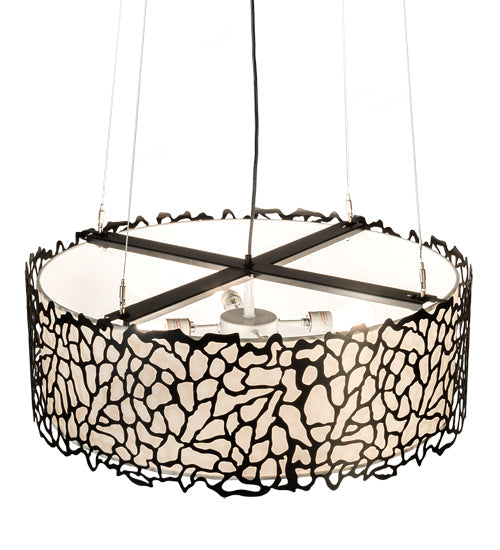 Meyda Lighting Parmecia 30" 4-Light Black Textured Pendant Light With White Linen Shade