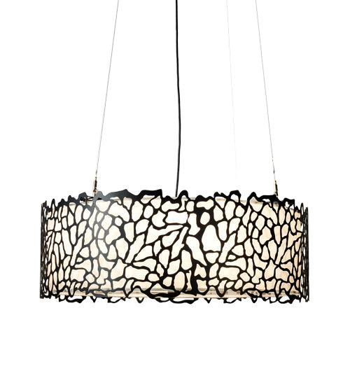 Meyda Lighting Parmecia 30" 4-Light Black Textured Pendant Light With White Linen Shade