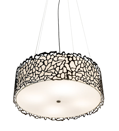 Meyda Lighting Parmecia 30" 4-Light Black Textured Pendant Light With White Linen Shade
