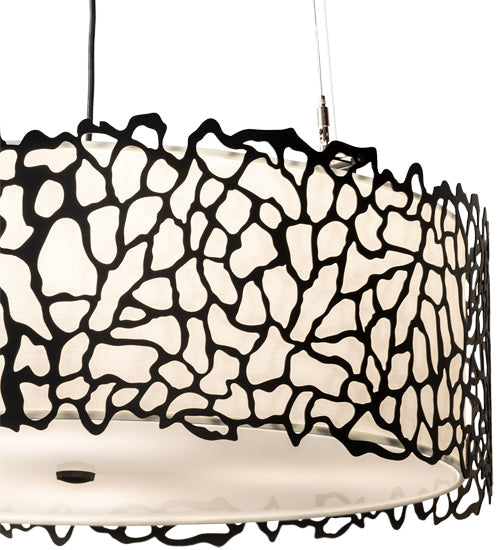 Meyda Lighting Parmecia 30" 4-Light Black Textured Pendant Light With White Linen Shade