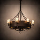Meyda Lighting Parnella 185629 54" 24-Light Rusty Nail Chandelier With Amber Mica & Light Green Jadestone Cylindres Shade and Fan