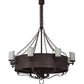 Meyda Lighting Parnella 185629 54" 24-Light Rusty Nail Chandelier With Amber Mica & Light Green Jadestone Cylindres Shade and Fan