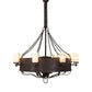 Meyda Lighting Parnella 185629 54" 24-Light Rusty Nail Chandelier With Amber Mica & Light Green Jadestone Cylindres Shade and Fan
