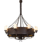 Meyda Lighting Parnella 185629 54" 24-Light Rusty Nail Chandelier With Amber Mica & Light Green Jadestone Cylindres Shade and Fan