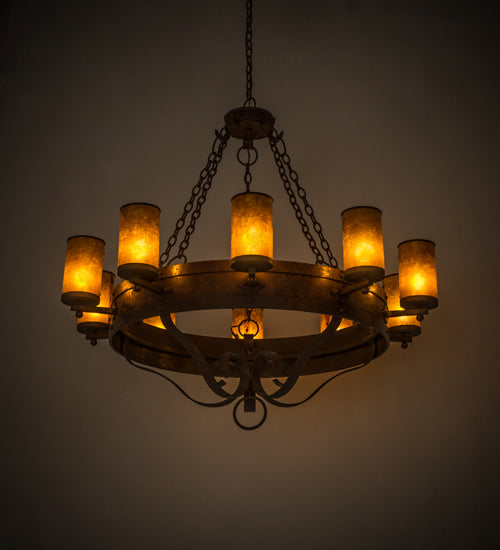 Meyda Lighting Parnella 48" 10-Light Rusty Nail Chandelier With Amber Mica Shade Glass