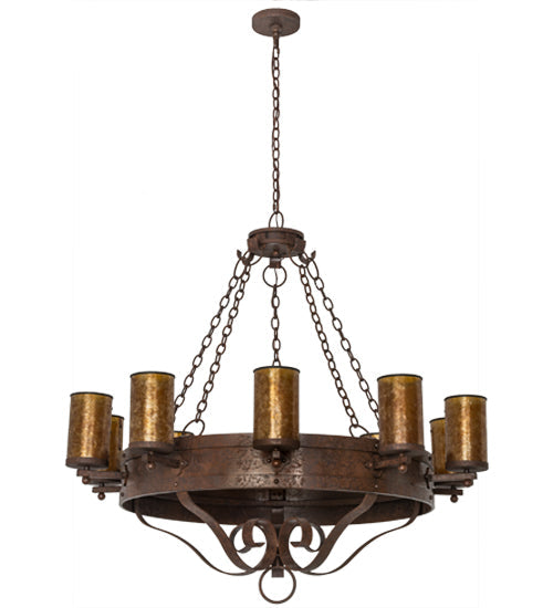 Meyda Lighting Parnella 48" 10-Light Rusty Nail Chandelier With Amber Mica Shade Glass