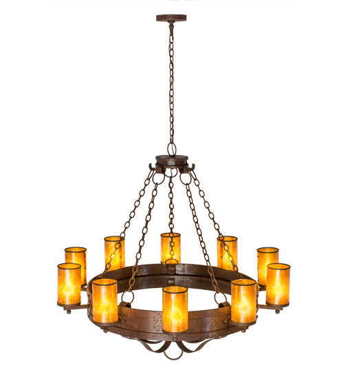 Meyda Lighting Parnella 48" 10-Light Rusty Nail Chandelier With Amber Mica Shade Glass