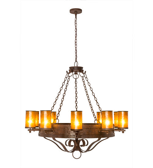 Meyda Lighting Parnella 48" 10-Light Rusty Nail Chandelier With Amber Mica Shade Glass