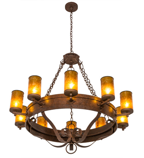 Meyda Lighting Parnella 48" 10-Light Rusty Nail Chandelier With Amber Mica Shade Glass