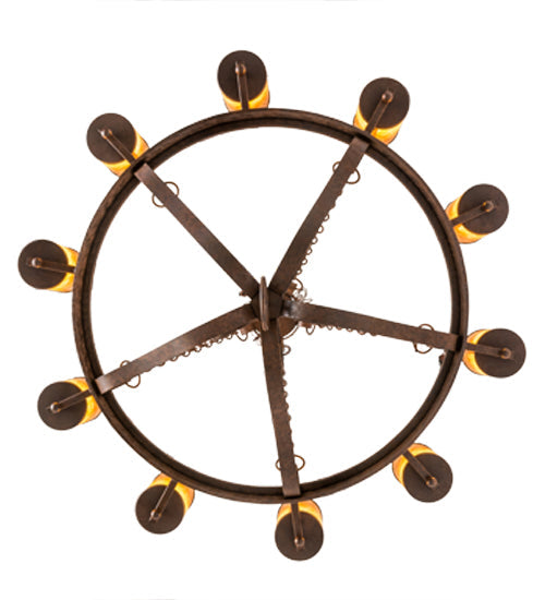 Meyda Lighting Parnella 48" 10-Light Rusty Nail Chandelier With Amber Mica Shade Glass