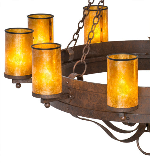 Meyda Lighting Parnella 48" 10-Light Rusty Nail Chandelier With Amber Mica Shade Glass